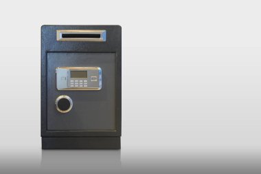 Ön manzara gri ve siyah gümüş rengi çelik kutu beyaz arkaplan, nesne, mobilya, para, güvenlik, kopyalama alanı