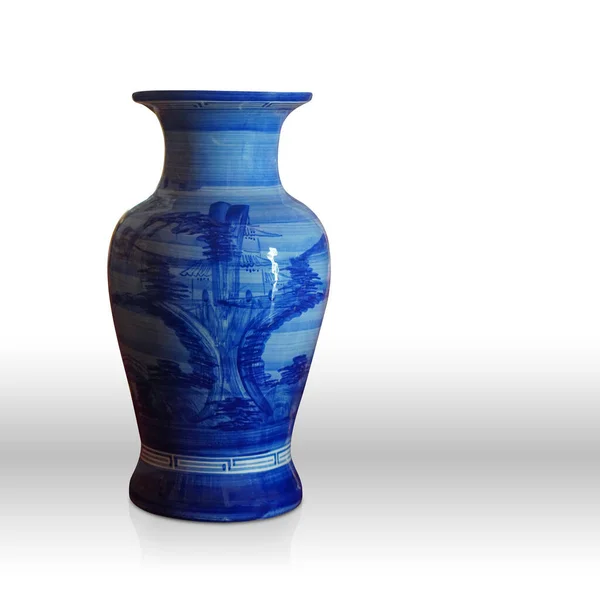 Antike Blaue Keramikvase Auf Weißem Hintergrund Objekt Jahrgang Behälter Banner — Stockfoto