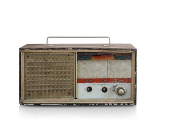 Beyaz zemin üzerinde ön izleme antika radyo, nesne, müzik, eski, dekor, eski, eski, kopyalama alanı