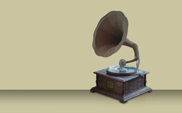 Antique Turntable Brown Background Object Music Vintage Copy Space — Stock Photo, Image