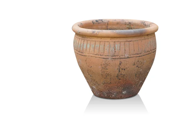Old Orange Brown Pottery Pot White Background Object Ancient Vintage — Stock Photo, Image