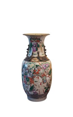 front view antique ceramic vase on white background, object, decor, fashion, gift, home, house, copy space