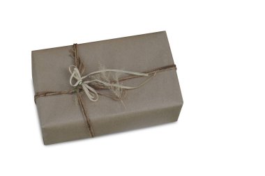 old brown gift box, tied with string and decorated on white background, object, gift, love, copy space