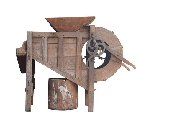 Side View Antique Wood Steel Rice Milling Machine White Background — Stock Photo, Image