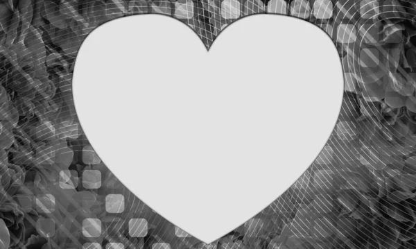 Ασπρόμαυρη Φωτογραφία Λευκή Καρδιά Λευκές Γραμμές Και Καμπύλες Στρογγυλεμένο Ορθογώνιο — Φωτογραφία Αρχείου