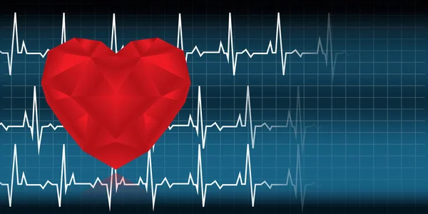 front view red polygonal hearts and three white heart lines on blur check pattern and gradient black and blue background, object, banner, template, health, care, copy space