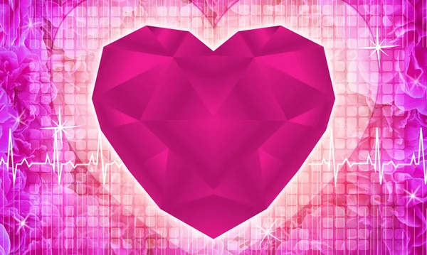 Rosa Polygon Hjärtan Suddig Rundad Rektangel Och Pulslinjer Rosa Rosor — Stockfoto