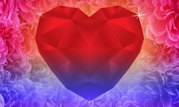 Büyük Kırmızı Mor Çokgen Kalpler Kırmızı Mor Güller Üzerinde Yıldız — Stok fotoğraf