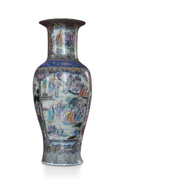 Beyaz arkaplan, nesne, dekor, klasik, modern, kopyalama alanı üzerine antika büyük mavi ve yeşil çömlek vazosu