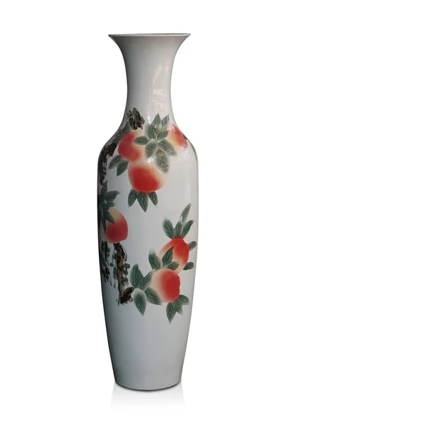 Antique Large White Orange Green Ceramic Vase White Background Object — Stock Photo, Image