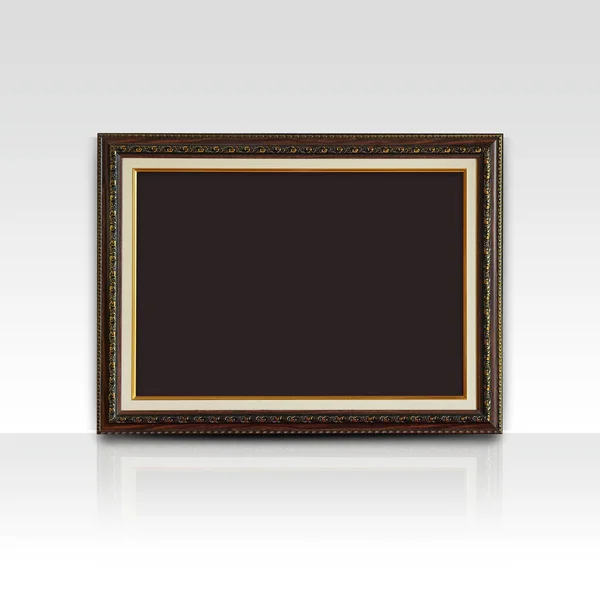 グレーの壁の背景 オブジェクト ファッション ギフト バナー テンプレート コピースペース上の茶色と金の長方形のフレーム上の茶色の紙 — ストック写真
