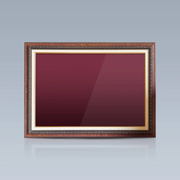 前视图渐变红纸褐色和金色矩形框紫色背景 复制空间 — 图库照片