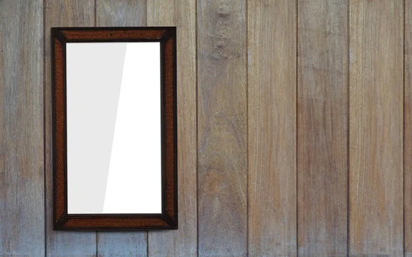 前视图白纸和灰纸上的褐色木制长方形框架 木制墙背景 复制空间 — 图库照片