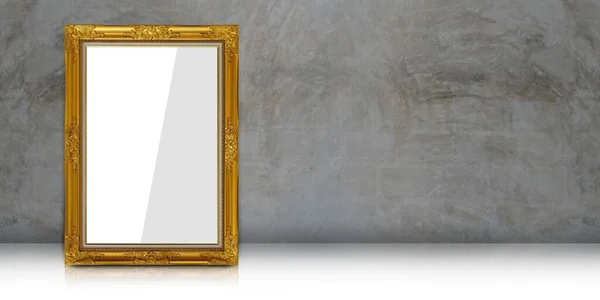 Vooraanzicht Wit Grijs Papier Gouden Rechthoekig Frame Oude Cementwand Achtergrond — Stockfoto