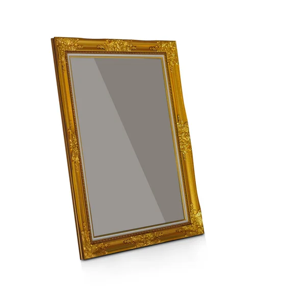 Grijs Papier Gouden Rechthoekig Frame Witte Achtergrond Object Decor Mode — Stockfoto