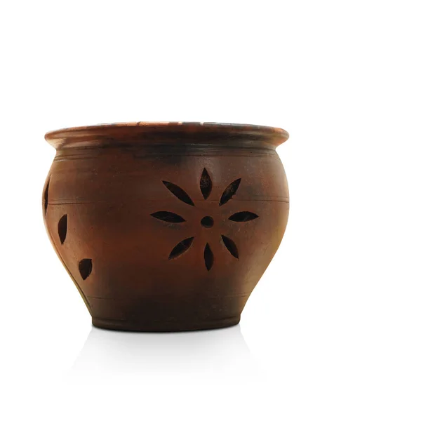 Oude Bruine Klei Pot Geïsoleerde Achtergrond Object Decor Modern Cadeau — Stockfoto