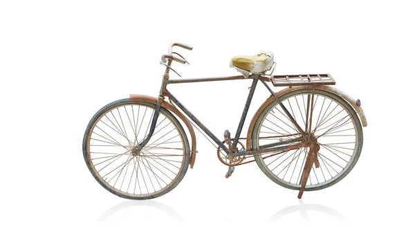 Kenar Görünümü Beyaz Zemin Üzerinde Eski Kirli Kahverengi Çerçeve Bisiklet Stok Resim