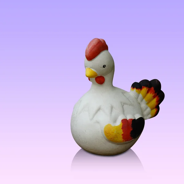 Altes Weißes Und Rotes Huhn Auf Gefälle Lila Und Rosa — Stockfoto