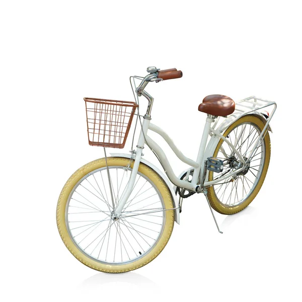 Bicicleta Branca Marrom Amarela Bonita Fundo Branco Objeto Transposição Decoração — Fotografia de Stock