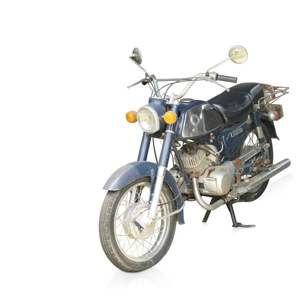 Starý Špinavý Motocykl Bílém Pozadí Objekt Doprava Starověké Starožitné Móda — Stock fotografie