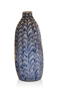 Beyaz arkaplanda mavi seramik vazo, nesne, vintage, retro, doğa, kopyalama alanı