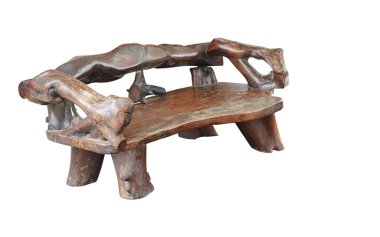 front view old and dirty wooden bench has a backrest on white background, object, accessories, furniture, decor, comfortable, copy space