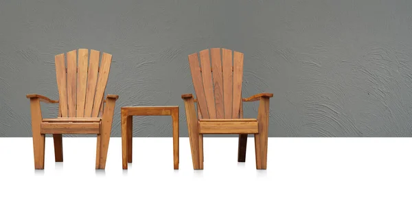 Antika Iki Kahverengi Ahşap Sandalye Beyaz Zemin Üzerindeki Masa Gri — Stok fotoğraf