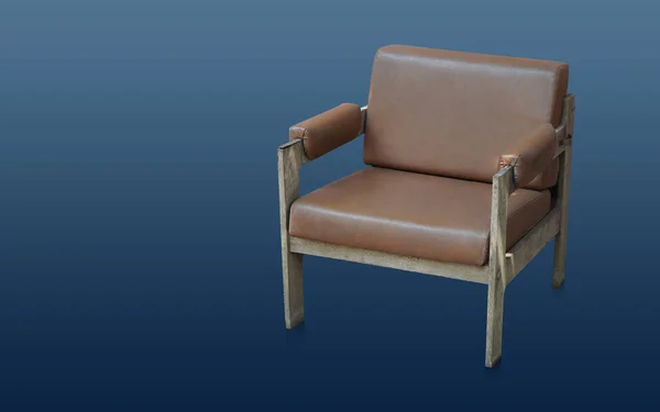 Couro Marrom Cadeiras Madeira Fundo Azul Objeto Móveis Moderno Moda — Fotografia de Stock