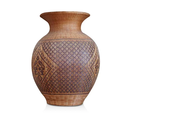 Front View Antique Wooden Weave Vase White Background Object Decor — Stock Photo, Image