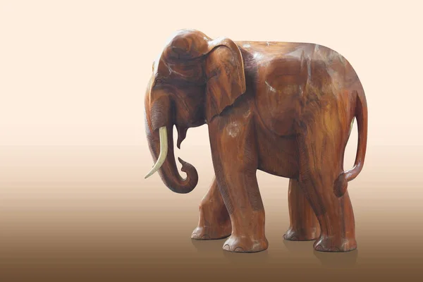Side Right View Brown Elephant Wooden Sculpture Gradient White Brown — Stock Photo, Image