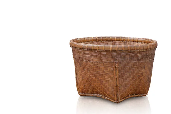 Antique Old Weave Basket Made Bamboo White Background Object Decor — Stock Photo, Image