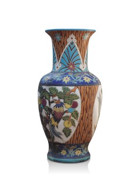 Beyaz arkaplan, dekor, nesne, moda, kopyalama alanı üzerine antika renkli büyük vazo