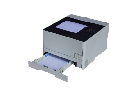 Üst görünüm beyaz ve siyah lazer yazıcı, alt kağıt girdi tepsisi, nesne, dekor, moda, boşluk kopyala