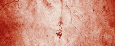 Panoramik kırmızı duvar grunge dokusu. Soyut korkunç beton, arka plan için korku çimentosu.