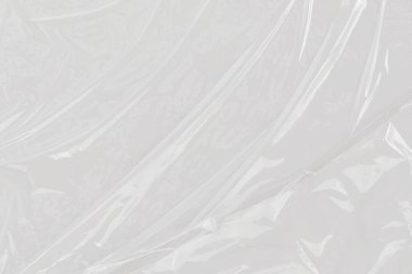 Plastik kırışık, beyaz plastik veya polietilen çanta dokusu, makro, beyaz arkaplan