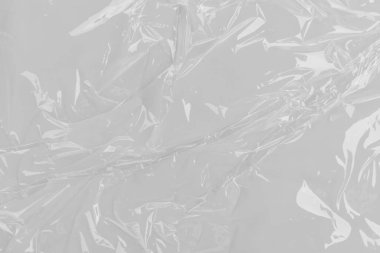 Beyaz plastik veya polietilen çanta dokusu, Şeffaf kırışık plastik, makro, beyaz arkaplan