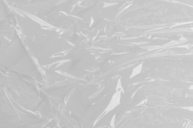 Beyaz plastik veya polietilen çanta dokusu, Şeffaf kırışık plastik, makro, beyaz arkaplan