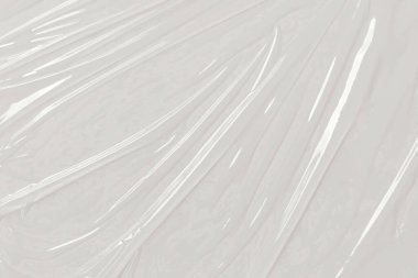 Beyaz arka planda plastik şeffaf selofan çanta. Beyaz plastik film ambalajlı arka plan. Beyaz Plastik Torba Dokusu