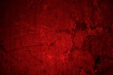 Kırmızı duvar dokusu arka plan. Arka plan için korkunç kırmızı duvar, eski püskü kan boyası ve alçı çatlakları..