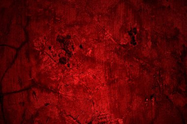 Kırmızı duvar dokusu arka plan. Arka plan için korkunç kırmızı duvar, eski püskü kan boyası ve alçı çatlakları..