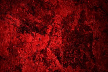 Kırmızı duvar dokusu arka plan. Arka plan için korkunç kırmızı duvar, eski püskü kan boyası ve alçı çatlakları..