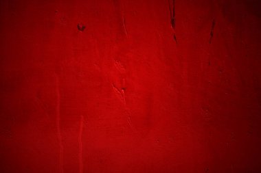 Kırmızı duvar dokusu arka plan. Arka plan için korkunç kırmızı duvar, eski püskü kan boyası ve alçı çatlakları..