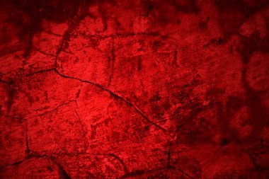 Kırmızı duvar dokusu arka plan. Arka plan için korkunç kırmızı duvar, eski püskü kan boyası ve alçı çatlakları..
