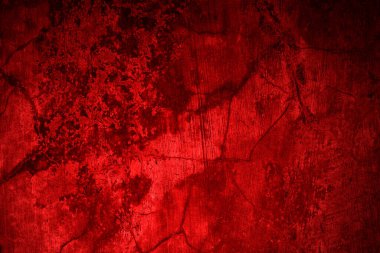 Kırmızı duvar dokusu arka plan. Arka plan için korkunç kırmızı duvar, eski püskü kan boyası ve alçı çatlakları..