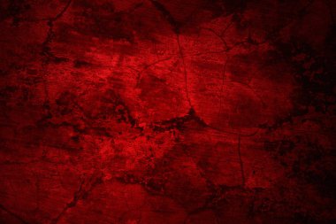 Kırmızı duvar dokusu arka plan. Arka plan için korkunç kırmızı duvar, eski püskü kan boyası ve alçı çatlakları..