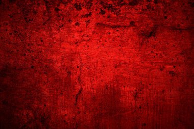 Kırmızı duvar dokusu arka plan. Arka plan için korkunç kırmızı duvar, eski püskü kan boyası ve alçı çatlakları..