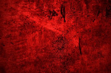Kırmızı duvar dokusu arka plan. Arka plan için korkunç kırmızı duvar, eski püskü kan boyası ve alçı çatlakları..