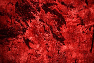 Kırmızı duvar dokusu arka plan. Arka plan için korkunç kırmızı duvar, eski püskü kan boyası ve alçı çatlakları..