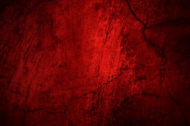 Kırmızı duvar dokusu arka plan. Arka plan için korkunç kırmızı duvar, eski püskü kan boyası ve alçı çatlakları..