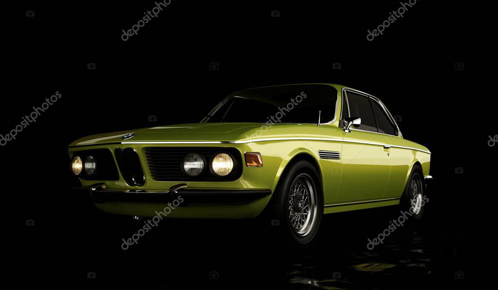 Almaty, Kazakhstan - September 25, 2022: BMW e9 3.0 CSi classic German big fast grand luxury executive 1970s coupe car on the isolated background. 3d render